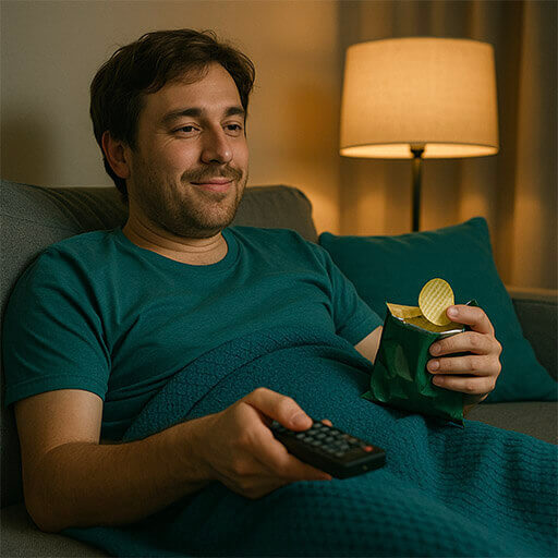 Binge watching it is, met lekkere snacks gewoon heel de dag TV kijken, love it